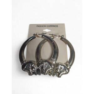 NEW Vintage Egyptian Pharaoh Head Hoop Earrings Silver Tone Tut Mask CARD NOS